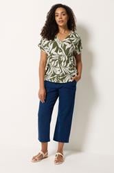 M&Co Khaki Green Leaf Print Short Sleeve Blouse | M&Co 1