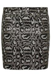 YOURS LONDON Plus Size Grey Sequin Leopard Print Mini Skirt | Yours Clothing 5