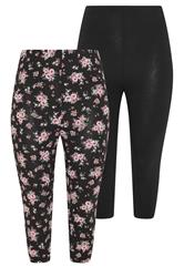 YOURSET 2 PACK Curve Black Floral Cropped Leggings