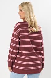 YOURS Plus Size Red 'Boston' Slogan Stripe Sweatshirt | Yours Clothing 2