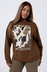 LIMITED COLLECTION Plus Size Chocolate Brown 'The Wild West' Cow Print Sweatshirt | Yours Clothing 3