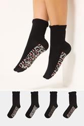 YOURS 4 PACK Plus Size Black Animal Print Ankle Socks | Yours Clothing 1
