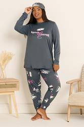 YOURS Plus Size Grey 'Espresso Yourself' Soft Touch Pyjama & Eye Mask Set | Yours Clothing 3