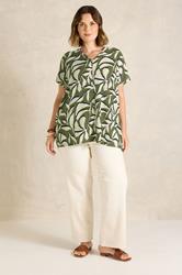 EVANS Plus Size Khaki Leaf Print Top | Evans 1
