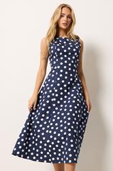 M&Co Navy Blue Polka Dot Fit & Flare Cotton Maxi Dress | M&Co 1