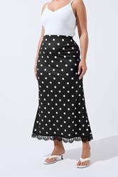 LIMITED COLLECTION Plus Size Black Polka Dot Lace Hem Skirt | Yours Clothing 1