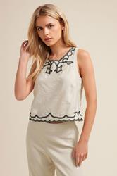 PixieGirl Petite Women's Ivory White Embroidered Sleeveless Top | PixieGirl 2