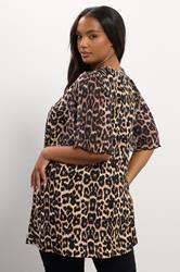YOURS Plus Size Brown Leopard Pleat Front Top | Yours Clothing 2
