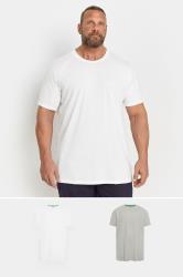 D555 2 PACK Grey & White Crew Neck T-Shirts | BadRhino 3