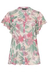 EVANS Curve Green Floral Frill Sleeve Blouse