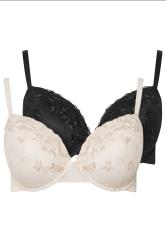 YOURSET 2 PACK Curve Black & White Floral Lace Embroidered Padded Bras