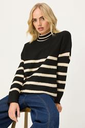 PixieGirl Petite Women's Black Stripe High Neck Knitted Jumper | PixieGirl 3