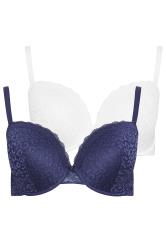 YOURSET 2 PACK Plus Size Blue & White Lace Trim Padded Bras | Yours Clothing 3