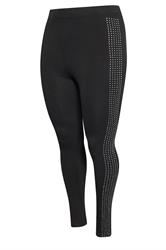 YOURS Curve Black Diamante Side Stripe Leggings