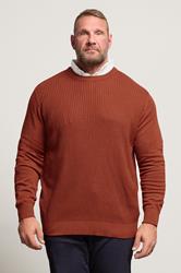 BadRhino Big & Tall Burnt Red Cable Knit Mock Shirt Jumper  3