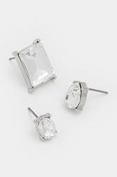 YOURSET 3 PACK Silver Tone Diamante Stud Earrings | Yours Clothing 4