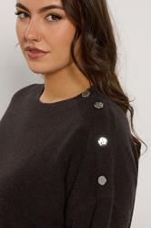 EVANS Plus Size Chocolate Brown Button Detail Jumper  4