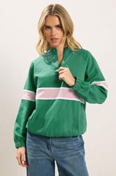 PixieGirl Petite Women's Green Stripe Quarter Zip Sweatshirt | PixieGirl 3