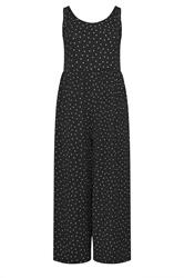 YOURS Curve Black Polka Dot Textured Jumpsuit