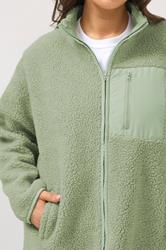 YOURS Plus Size Sage Green Pocket Teddy Fleece Jacket | Yours Clothing 5