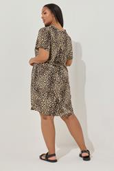 YOURS Plus Size Brown Leopard Print Short Sleeve Tunic Dress | Yours Clothing 2