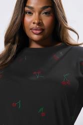 YOURS Plus Size Black Embellished Cherry Oversized T-Shirt | Yours Clothing 4