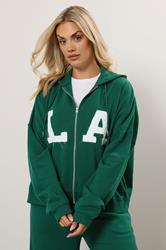 YOURS Plus Size Green 'LA' Zip Hoodie | Yours Clothing 2