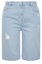 YOURS Plus Size Bleach Blue Denim Ripped Jorts | Yours Clothing 5