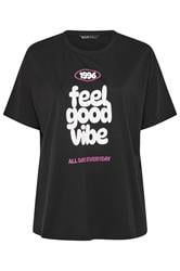 YOURS ACTIVE Plus Size Black 'Feel Good Vibe' T-Shirt | Yours Clothing 6