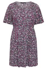 YOURS Curve Pink Ditsy Floral Smock Mini Dress