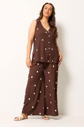 YOURS Plus Size Chocolate Brown Polka Dot Textured Waistcoat | Yours Clothing 1