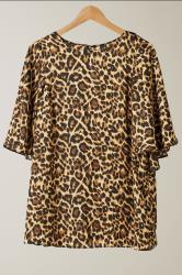 EVANS Curve Natural Brown Leopard Print Angel Sleeve Blouse