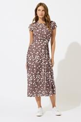 M&Co Mocha Brown Polka Dot Side Twist Midi Dress | M&Co 2