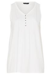 EVANS Curve White Sleeveless Henley Top