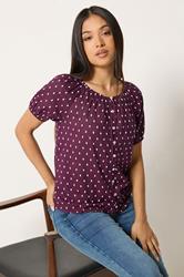 M&Co Petite Women's Purple Dobby Button Blouse | M&Co 3