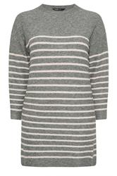 YOURS Curve Grey Striped Knitted Jumper Dress