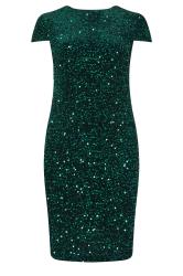 YOURS LONDON Curve Green Velvet Sequin Dress