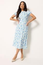 PixieGirl Petite Blue Floral Midi Dress | PixieGirl 1