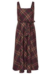 PixieGirl Petite Women's Burgundy Red Check Pinafore Midi Dress | PixieGirl 7
