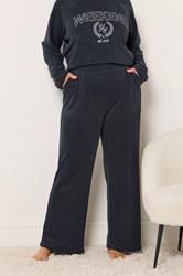 YOURS Plus Size Navy Blue Wide Leg Fleece Trousers | Yours Clothing 3