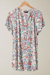 EVANS Curve White Floral Print Tie Neck Blouse