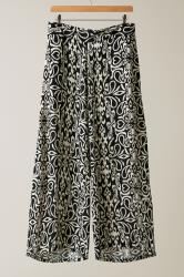 EVANS Curve Black & White Abstract Print Wide Leg Trousers