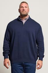 BadRhino Big & Tall Navy Blue Mock Shirt Milano Quarter Zip Jumper | BadRhino 3