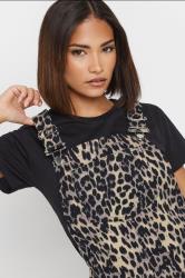 PixieGirl Petite Women's Natural Brown Leopard Print Denim Pinafore | PixieGirl 4