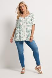 YOURS Plus Size Green Floral Crochet Top | Yours Clothing 1