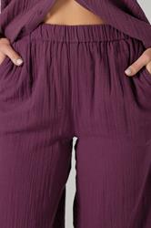LTS Tall Dark Red Cotton Cheescloth Wide Leg Trousers | Long Tall Sally 4