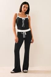 PixieGirl Petite Women's Black Contrast Waist Flared Trousers | PixieGirl 3