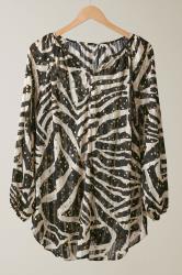 EVANS Plus Size Black & Gold Metallic Zebra Print Blouse | Evans 5