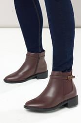 Black Faux Leather Buckle Stretch Ankle Boots In Wide E Fit & Extra Wide EEE Fit | Yours Clothing 3