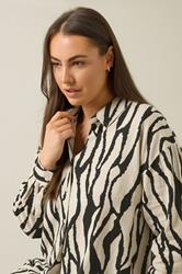 EVANS Plus Size Set Natural Brown Abstract Linen Shirt & Trouser | Evans 4